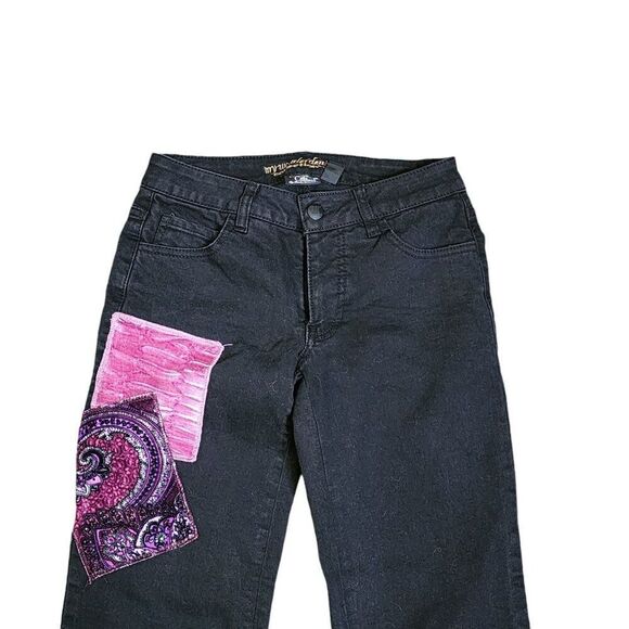 My Wonder Denim Bootcut Jeans Patches Womens 0 Petite Black - Picture 2 of 7